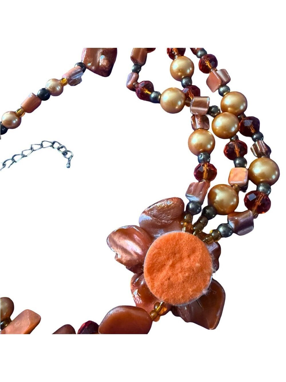 VINTAGE 80s Orange Coral Chip Glass Beads and Pearl Choker Necklace 20” RARE - Picture 3 of 5